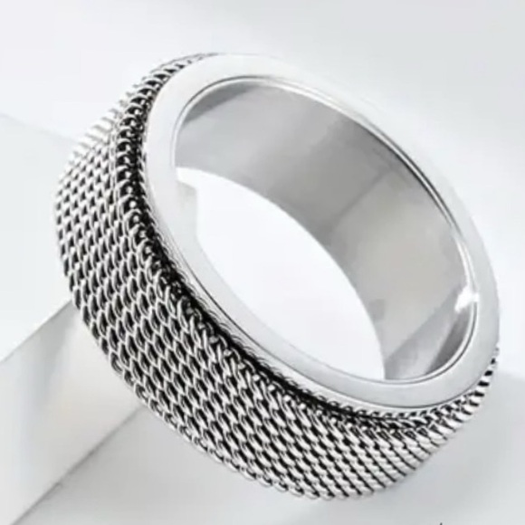 Men’s Stainless Steel Spinner Ring – Chain Mesh Fidget Anxiety Band - Picture 3 of 4